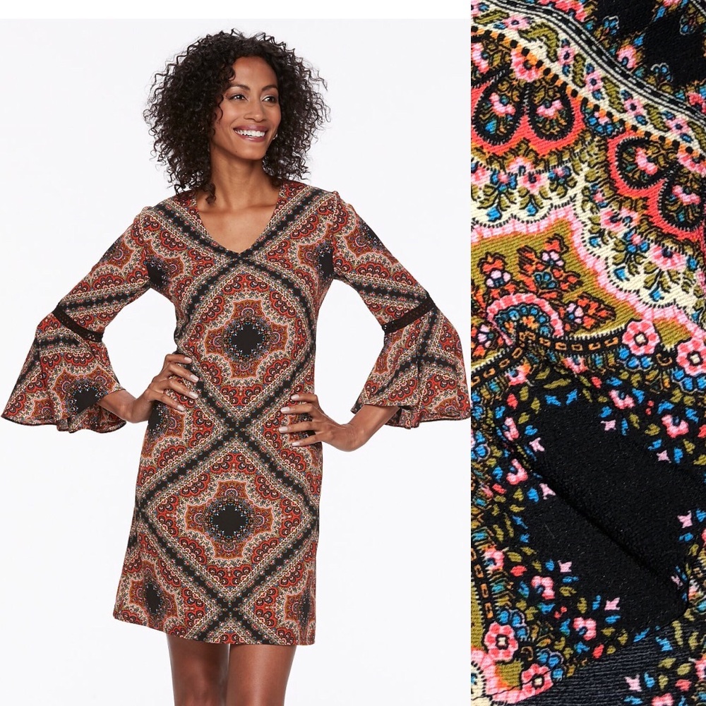 MSK floral boho bell sleeve dress, SZ S